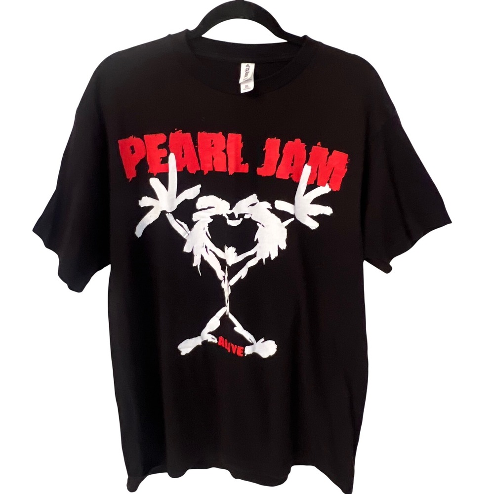 Pearl Jam Alive Stickman Setlist Graphic T-Shirt Mens XL Black Tultex Rock Tee